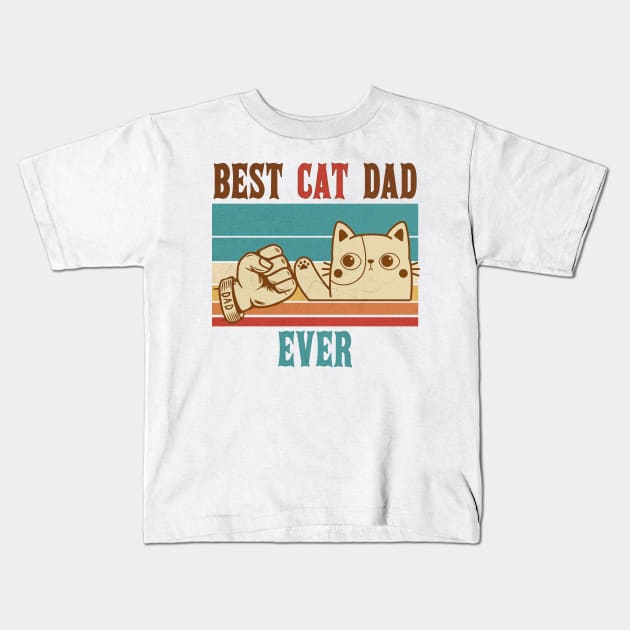 Best Cat Dad Ever Vintage Fist Bump Kids T-Shirt by Clawmarks